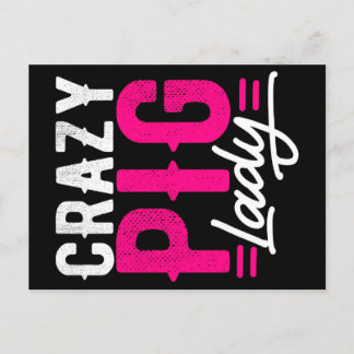 Crazy Pig | Lady Farming | Retro Gift Announcement Postcard