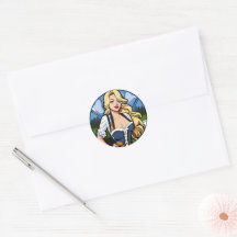 Crazy pinup girl Classic Round Stickers