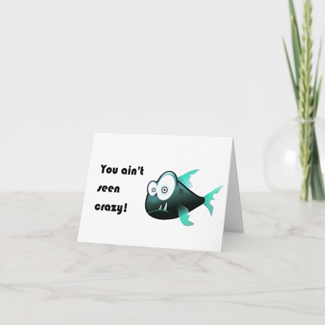 Crazy Piranha, Weird Funny Cartoon Fish Design Note Card (Front)