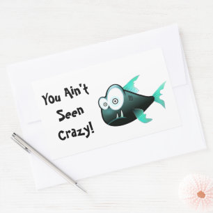 Crazy Piranha, Weird Funny Cartoon Fish Design Sticker