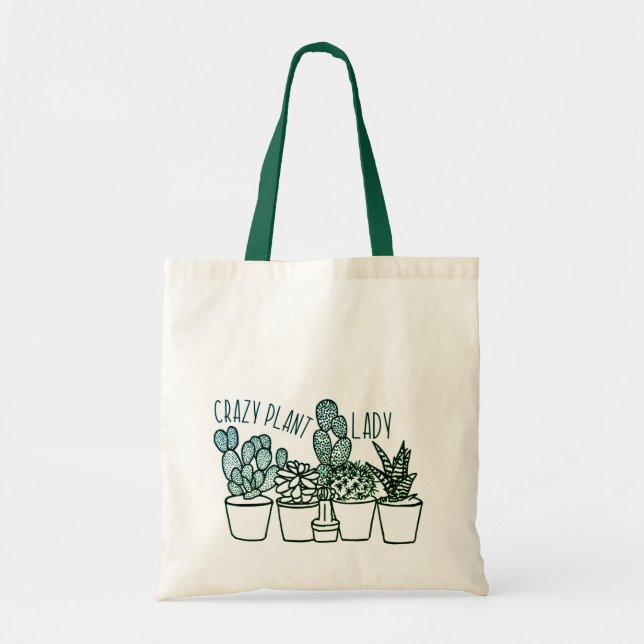 Crazy Plant Lady - Canvas Tote - Hunter Green (Front)