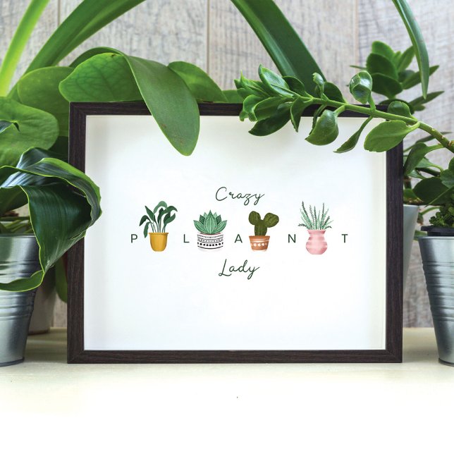 Crazy Plant Lady | Chic Watercolor Potted Plants Poster (Creator Uploaded)