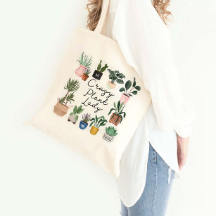 Crazy Plant Lady   Chic Watercolor Potted Plants Tote Bag