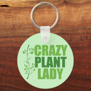 Crazy Plant Lady Cute Green Botanist Keychain