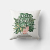 Crazy Plant Lady Fun Watercolor Plant Lady Hairdo Throw Pillow (Back)