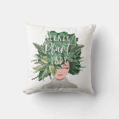 Crazy Plant Lady Fun Watercolor Plant Lady Hairdo Throw Pillow (Front)