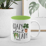 Crazy Plant Lady | Funny Personalized Plant Lovers Two-Tone Coffee Mug<br><div class="desc">Gift your favourite plant lover with this cute and funny mug featuring two potted plant illustrations and the phrase "crazy plant lady." Personalize with a name beneath.</div>
