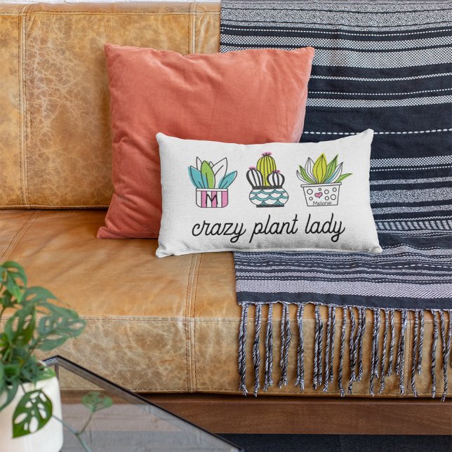 Crazy Plant Lady | Hand Drawn Potted Plants   Lumbar Pillow (Creator Uploaded)