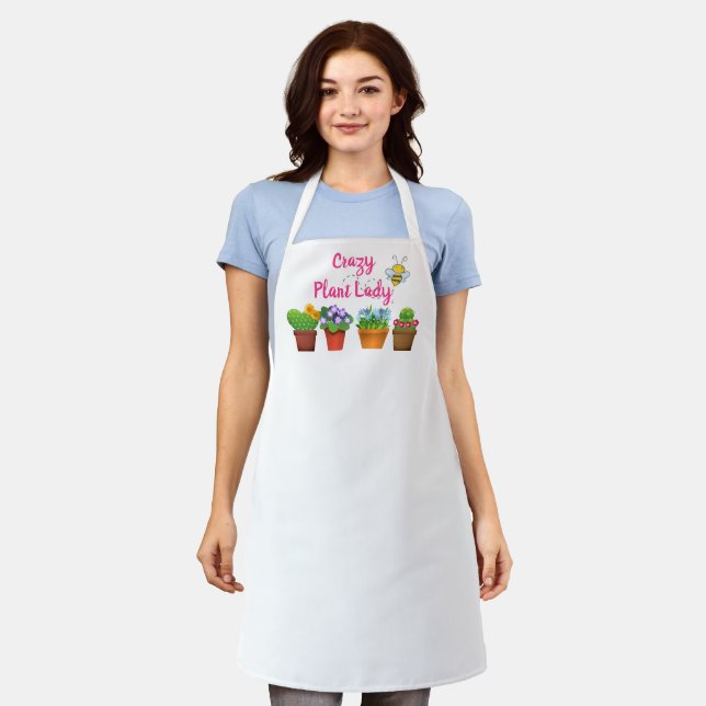 Crazy Plant Lady / Pink Stripe with Flower Pots Apron (Worn)