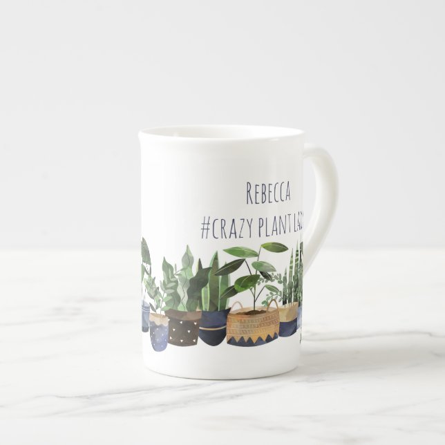 Crazy Plant Lady Pot Plant & Cactus  Bone China Mug (Front Right)