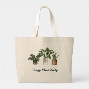 Crazy Plant Lady Watercolor Houseplants  Large Tot Large Tote Bag