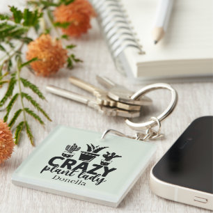 Crazy plant lady word art keychain