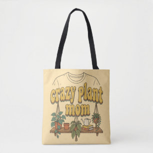 Crazy Plant Mom Distressed 70s Style Tote Bag and