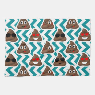 Crazy Poop Emojis Teal Patterned Kitchen Towel