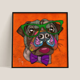  Crazy Pug dog face-hand-painted  Poster