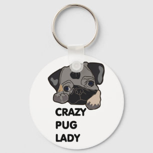 Crazy Pug Lady Keychain