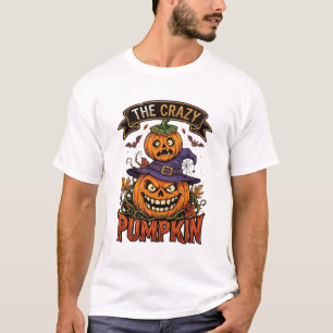 Crazy Pumpkin Halloween Witch Hat Bats T-Shirt