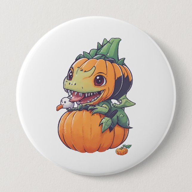 crazy pumpkin trying to eat spooky  4 inch round button (Front)