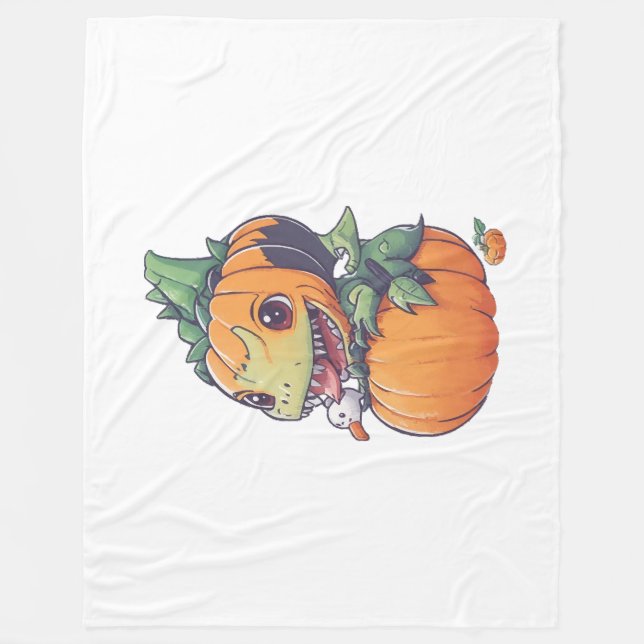 crazy pumpkin trying to eat spooky  fleece blanket (Front)