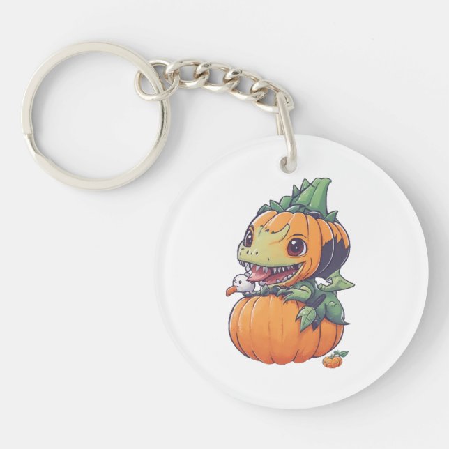 crazy pumpkin trying to eat spooky  keychain (Front)