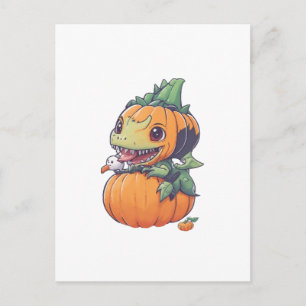 crazy pumpkin trying to eat spooky postcard
