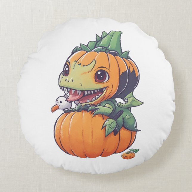crazy pumpkin trying to eat spooky  round pillow (Front)
