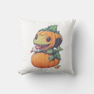 crazy pumpkin trying to eat spooky  throw pillow