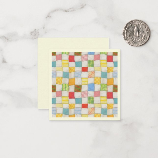CRAZY QUILT 2.5x2.5 Square Flat Note Card / Cream (Front/Back In Situ)
