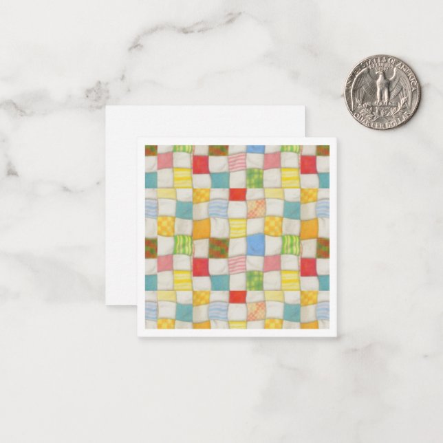 CRAZY QUILT 2.5x2.5 Square Flat Note Card / White (Front/Back In Situ)