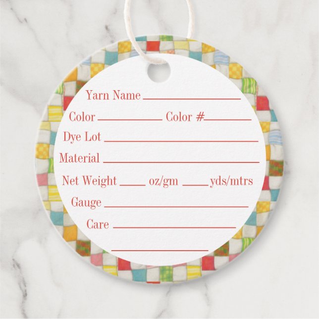 CRAZY QUILT 2" Round Yarn Tags (Front)
