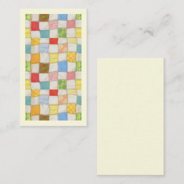 CRAZY QUILT 3.5x2 Flat Card / Cream / Vertical (Front/Back)