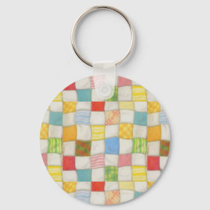 Crazy Quilt Aluminum Circle Keychain