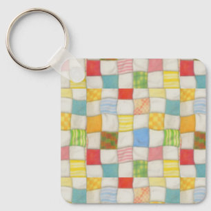 Crazy Quilt Aluminum Square Keychain