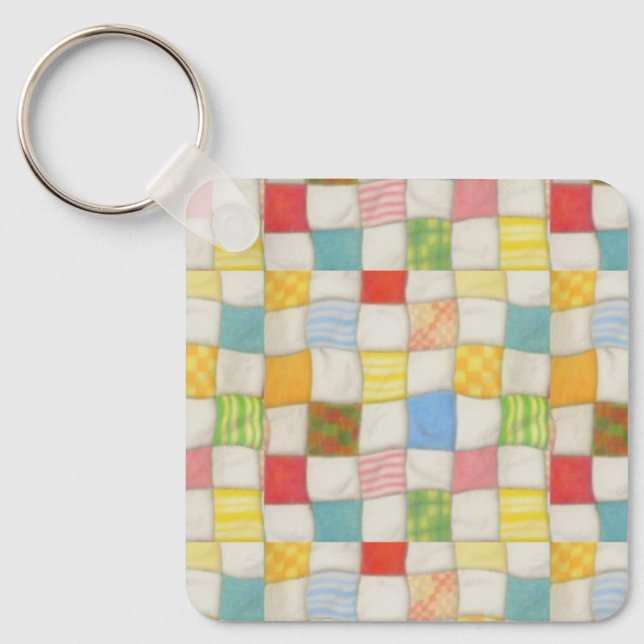 Crazy Quilt Aluminum Square Keychain (Front)