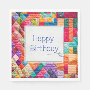 Crazy Quilt and Needle For Birthday  Napkin