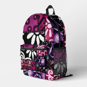 Crazy Quilt Black Cherry Floral Pattern Printed Backpack