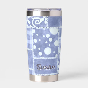 Crazy Quilt Blue Gingham Floral Personalized Insulated Tumbler