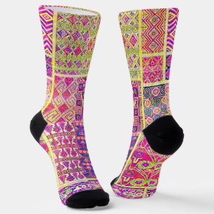 Crazy Quilt Colourful Socks in Pink Tones