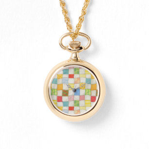 CRAZY QUILT Gold Necklace Watch