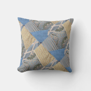 Crazy Quilt in Gold n Teal Throw Pillow