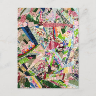 Crazy Quilt in Spring Colours Round Postcard