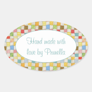 CRAZY QUILT Oval "Hand Made" Stickers