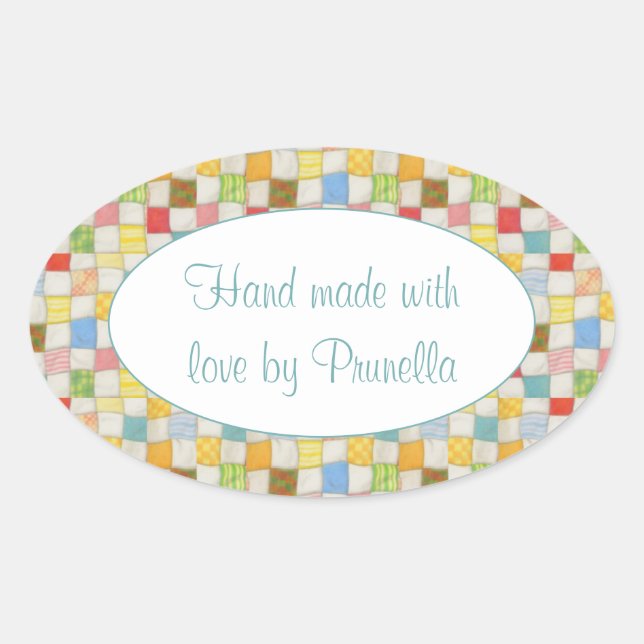 CRAZY QUILT Oval "Hand Made" Stickers (Front)
