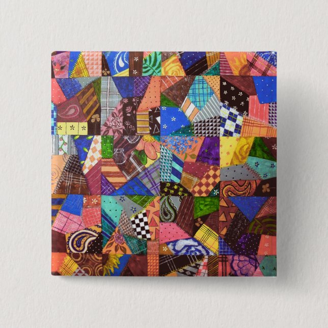 Crazy Quilt Patchwork Quilt Abstract Art Geometric 2 Inch Square Button (Front)