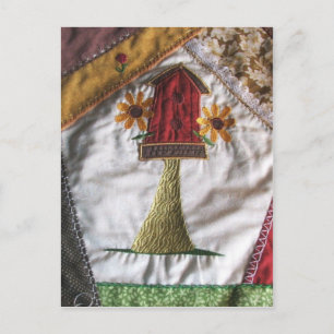Crazy quilt pattern birhouse postcard