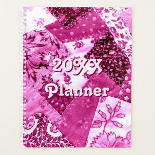 Crazy Quilt Pattern Pink White Floral Planner