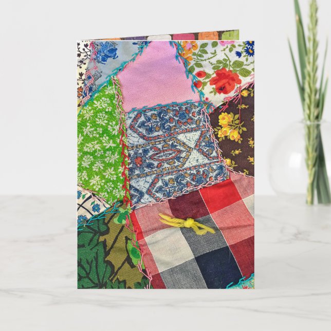 crazy quilt pattern thinking of you card (Front)