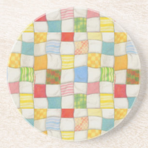 CRAZY QUILT Round Sandstone Coaster