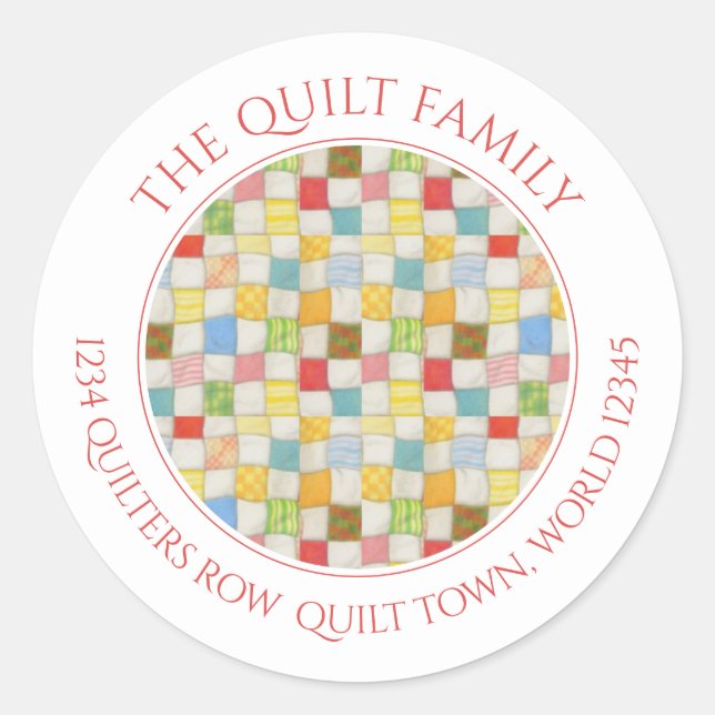 CRAZY QUILT Small Round Address Envelope Seals  (Front)