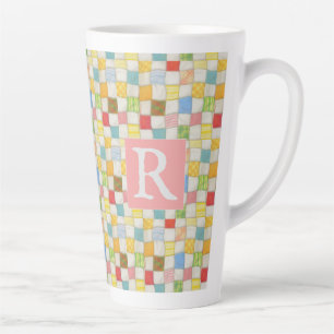 CRAZY QUILT Tall Latte Mug + Text / Pink